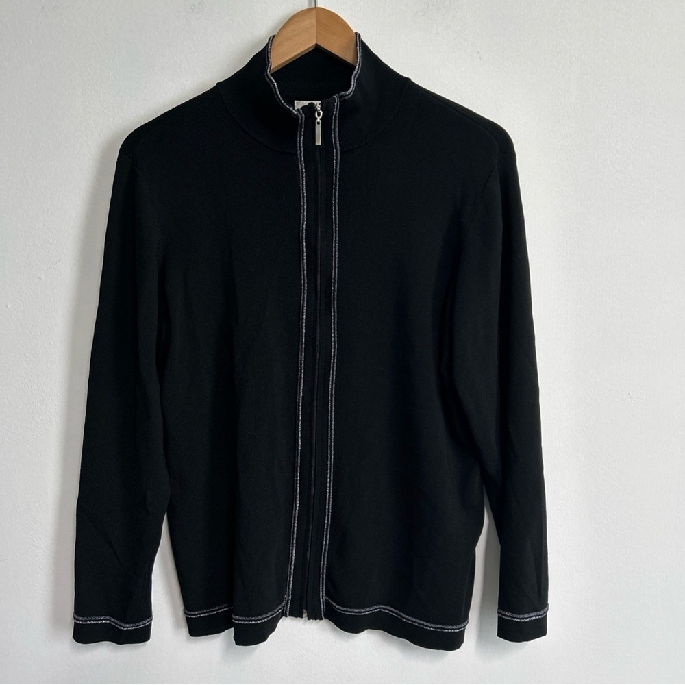 Chicos Jacket Womens 2 Large Black Zip Knit Silver‎ Corpcore Workwear Office